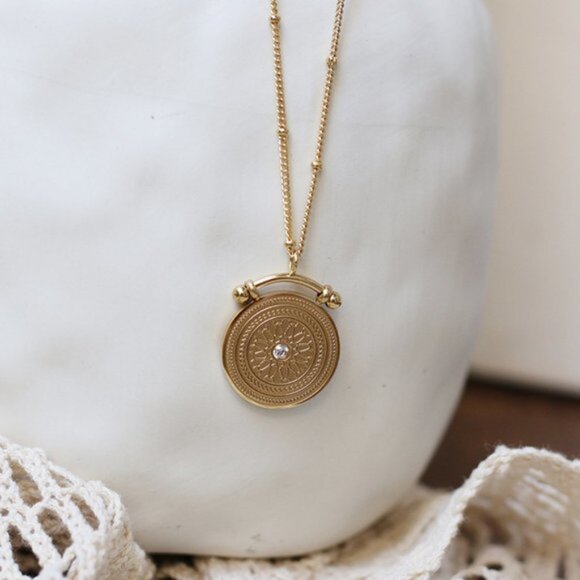 NEW 18K Gold Plated Vintage Diamond Coin Star Double Layer Necklace - Picture 10 of 14